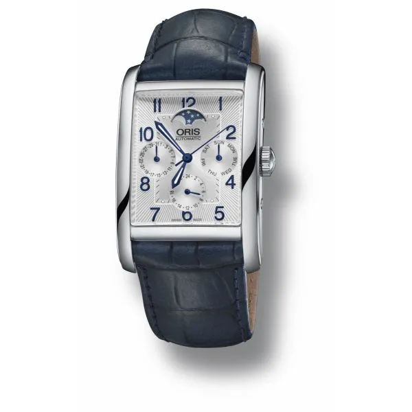 Oris Rectangular Complication with leather strap and silver dial